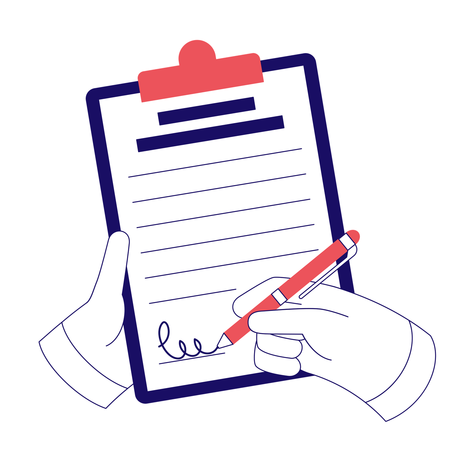signing contract or agreement on clipboard